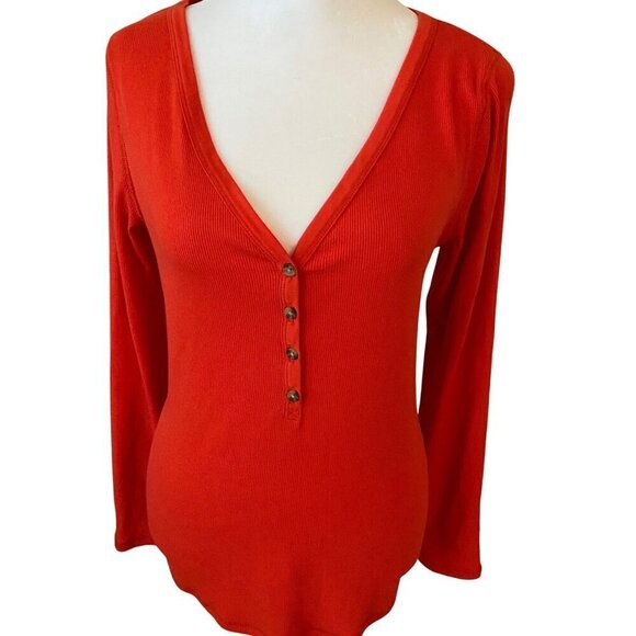 Old Navy Red Ribbed Long Sleeve Top - Picture 1 of 3